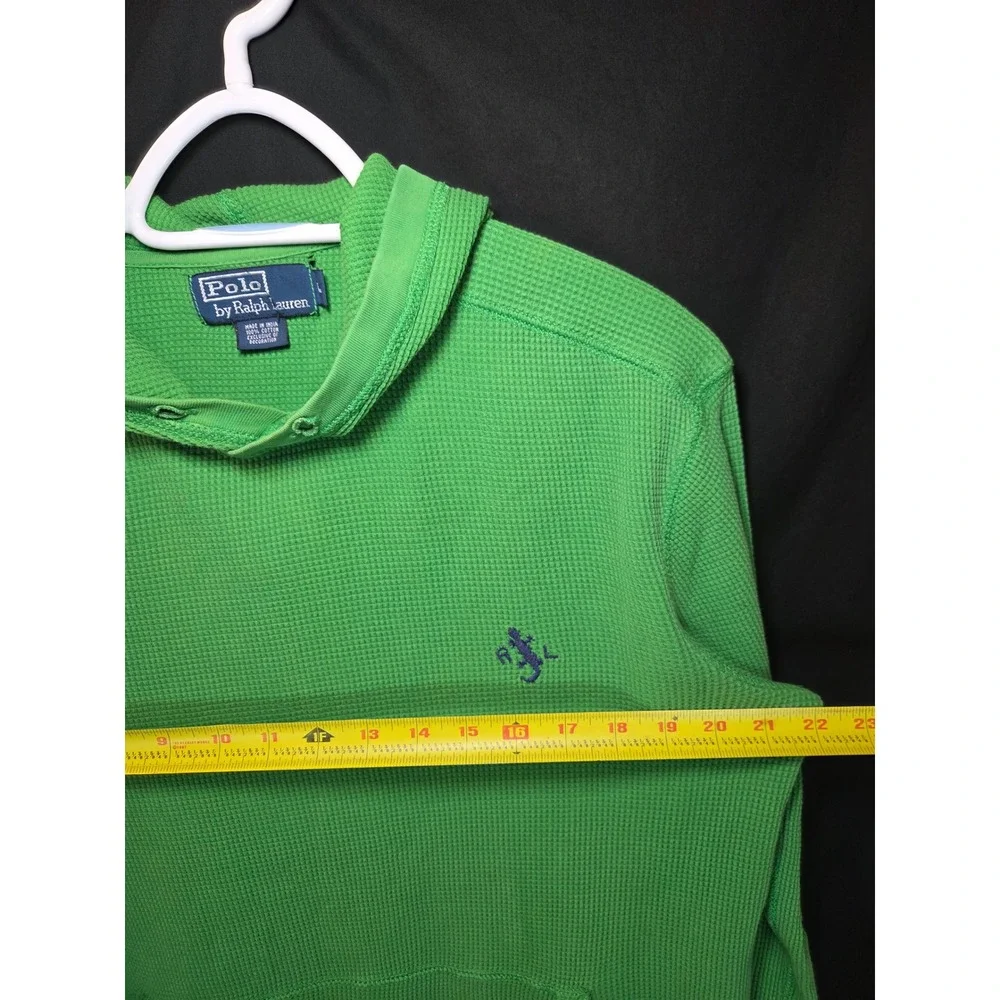 Polo Ralph Lauren Men's Green Waffle Knit Long Sleeve Hoodie Lizard Logo Size‎ L